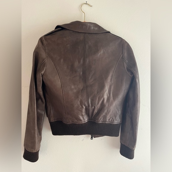 100% genuine brown leather bomber aviator jacket removable shearling collar - Picture 4 of 14